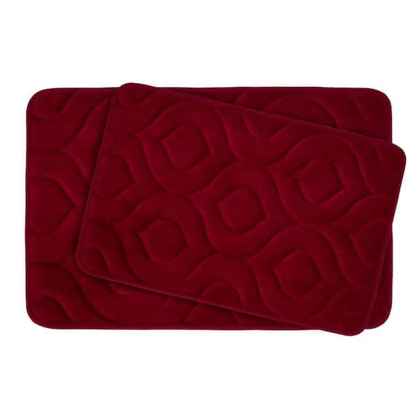Creative Home Ideas Naoli Barn Red 20 in. x 34 in. Memory Foam 2-Piece Bath Mat Set