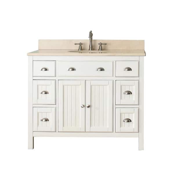 Avanity Hamilton 43 in. W x 22 in. D Bath Vanity in French White with Marble Vanity Top in Crema Marfil with White Basin