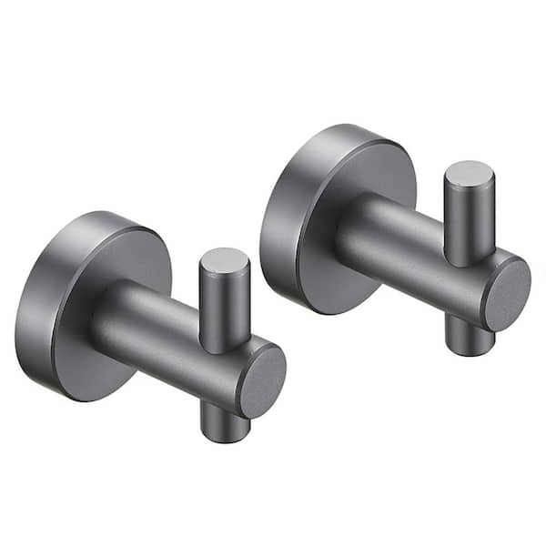 Round Base Bathroom Knob Robe/Towel Hook Wall Hook in Gray, Anti-corrosion and Waterproof (2-Pack)