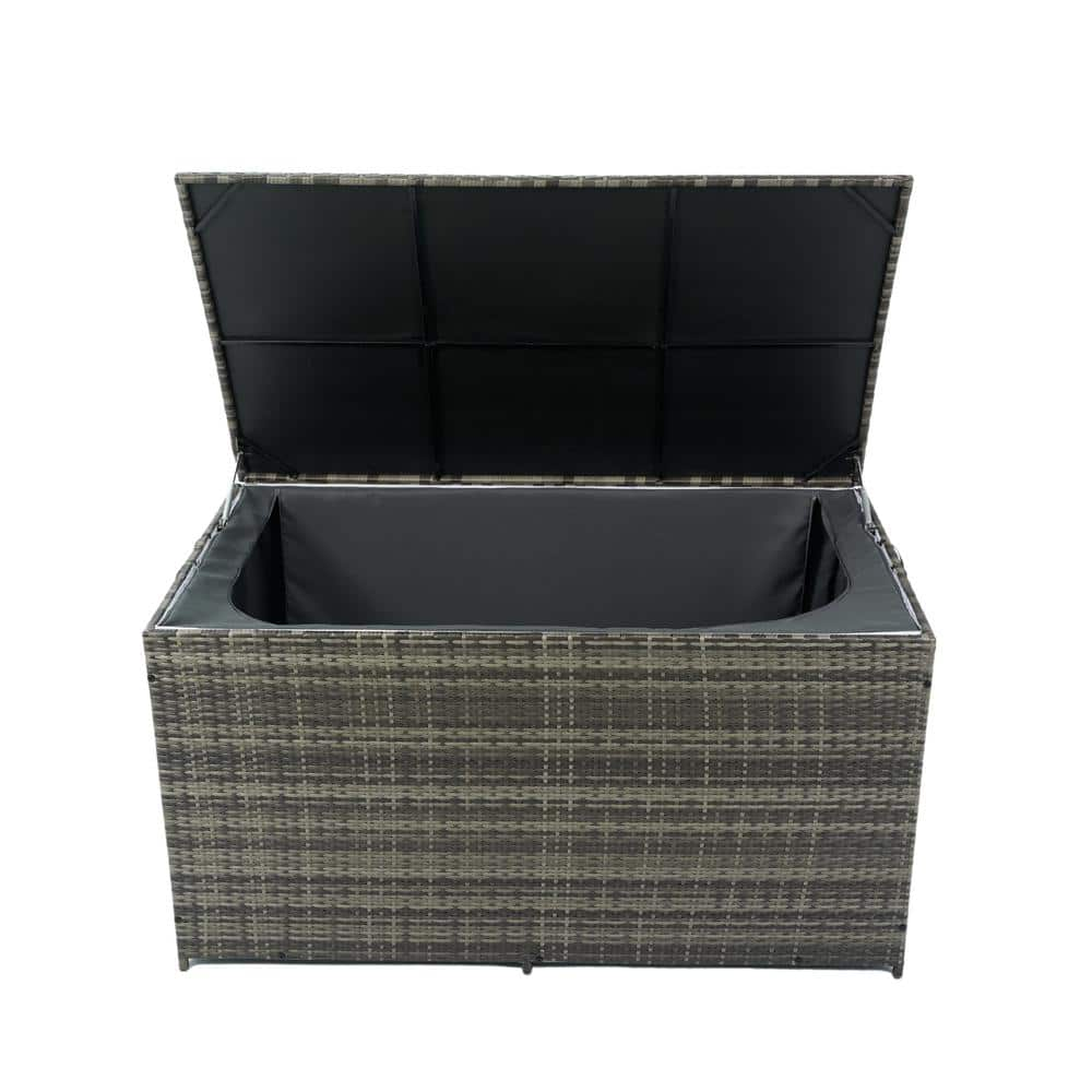 Gal Grey Outdoor Rattan Wicker Storage Deck Box In L X In