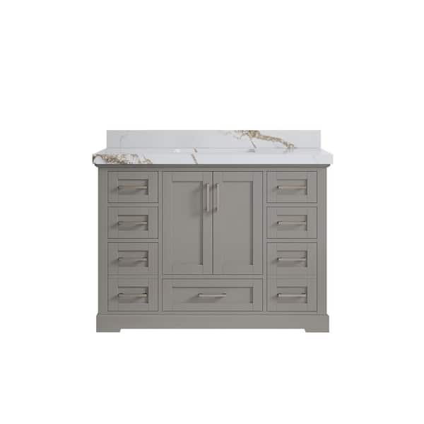 Willow Collections Boston 48 in. Single Sink Freestanding Elephant Gray Bath Vanity with Calacatta Gold Qt. Top Unassembled