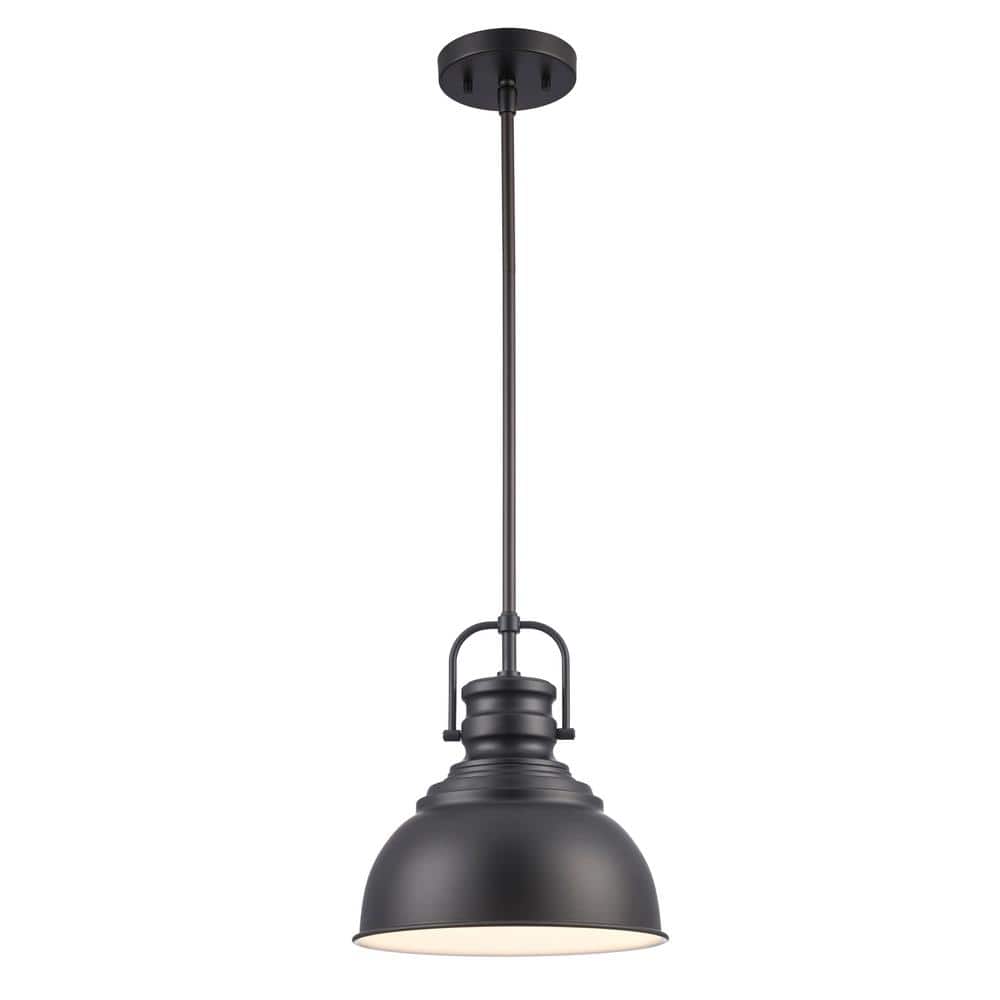 Home Decorators Collection Shelston 10 in. 1-Light Black Pendant with Metal Shade