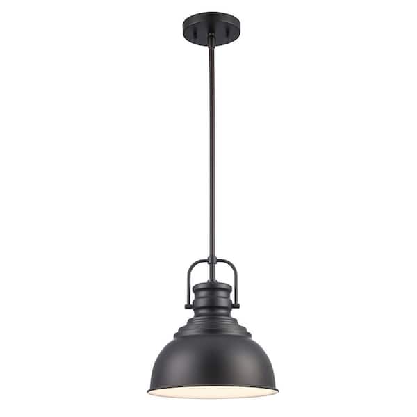 Home Decorators Collection Shelston 10 in. 1-Light Black Farmhouse Pendant Light Fixture with Metal Shade