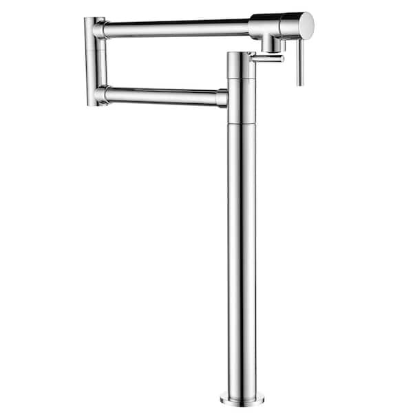 AIMADI Deck Mounted Pot Filler with Double Joint Swing Arm 1 Hole Brass 2 Handle Foldable Kitchen Faucets in Polished Chrome