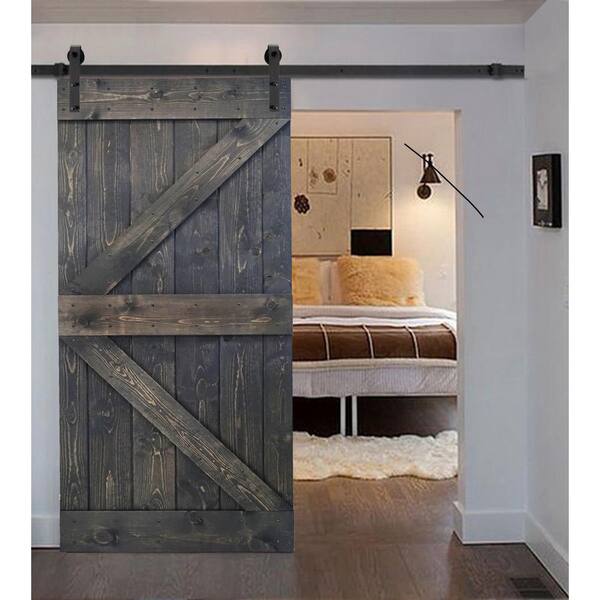 Wellhome K Series 36 In X 84 In Diy Carbon Gray Finished Knotty Pine Wood Barn Door Slab Wb36 F The Home Depot