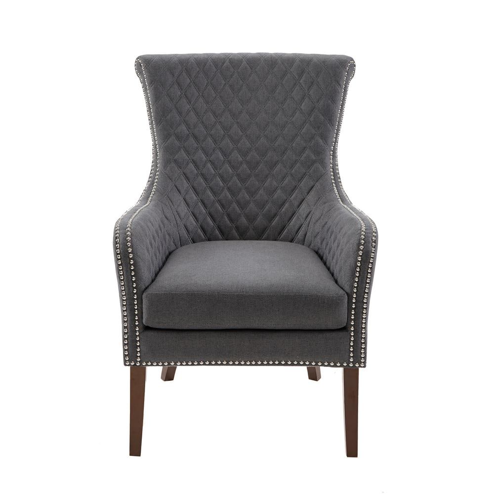 Gray Quilted Wood Traditional Accent Chair