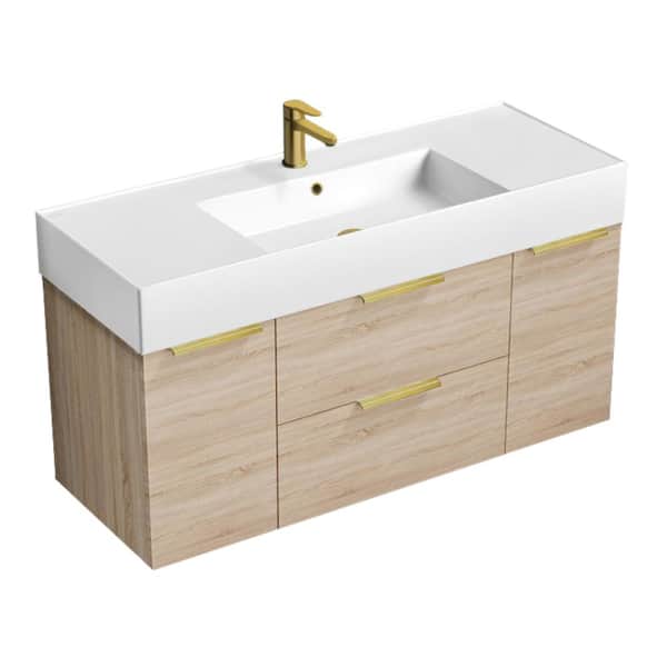 Nameeks Derin 47.6 in. W x 18.1 in. D x 25.2 in. H Modern Bathroom Vanity in Brown Oak With White Ceramic Top