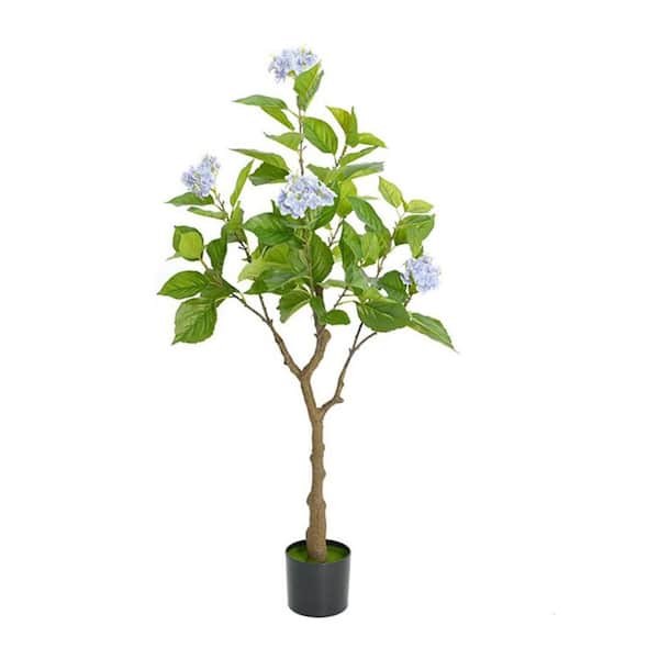 4FT Artificial Hydrangea Flower Tree, Tall Pre-Potted Fake Blooming Tree Decorative Floor Plant