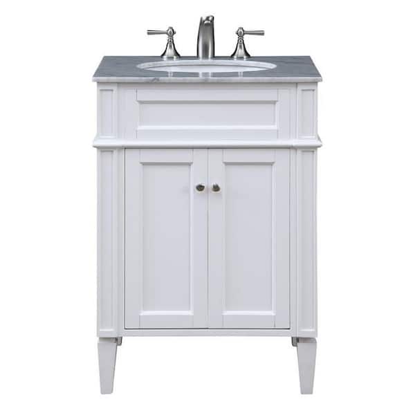 Unbranded Simply Living 24 in. W x 21.75 in. D x 34.625 in. H Bath Vanity in White with White Carara Marble Top