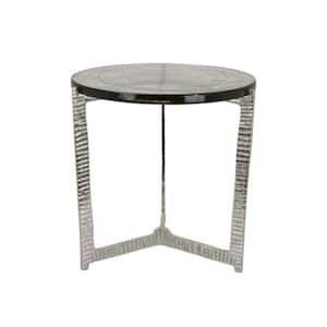 17.5 in. Silver Round Glass End/Side Table with Metal Frame