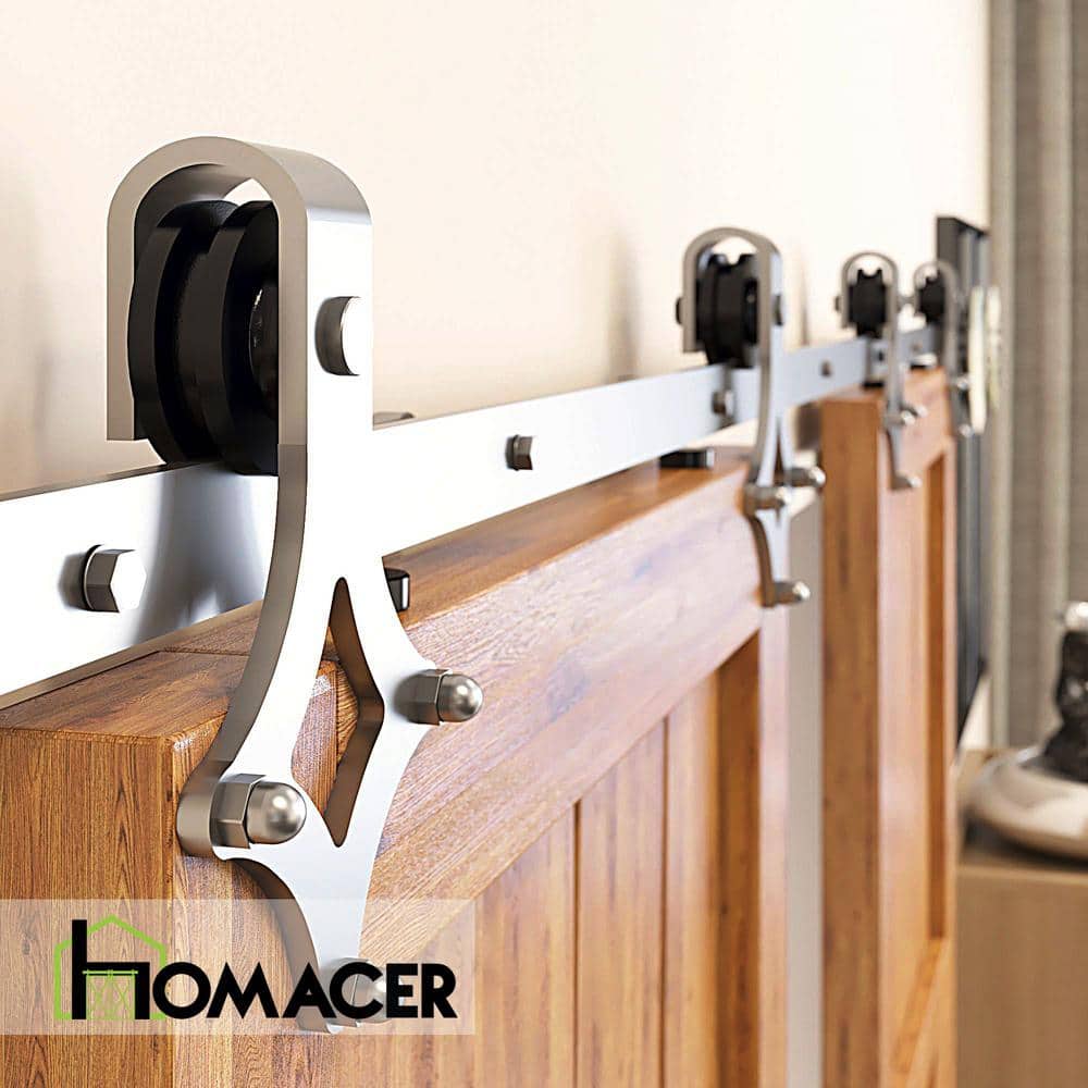 Brushed Nickel Double Barn Door Hardware Kit with Diamond Design