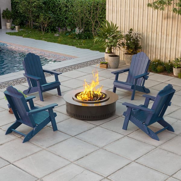 SANLUCE Navy Blue Plastic Foldable Adirondack Chair Lawn Patio