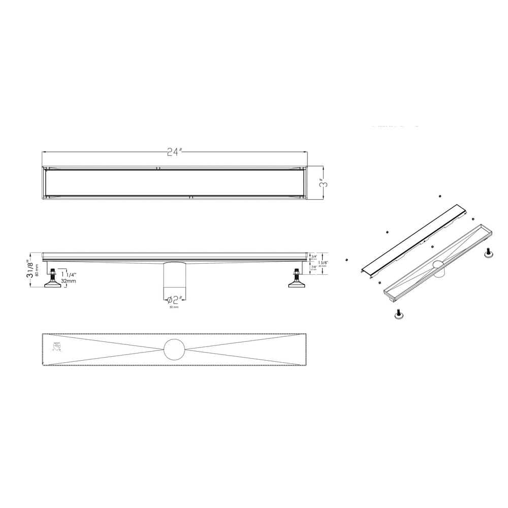24'' Black Matte Stainless Steel Linear Shower Drain