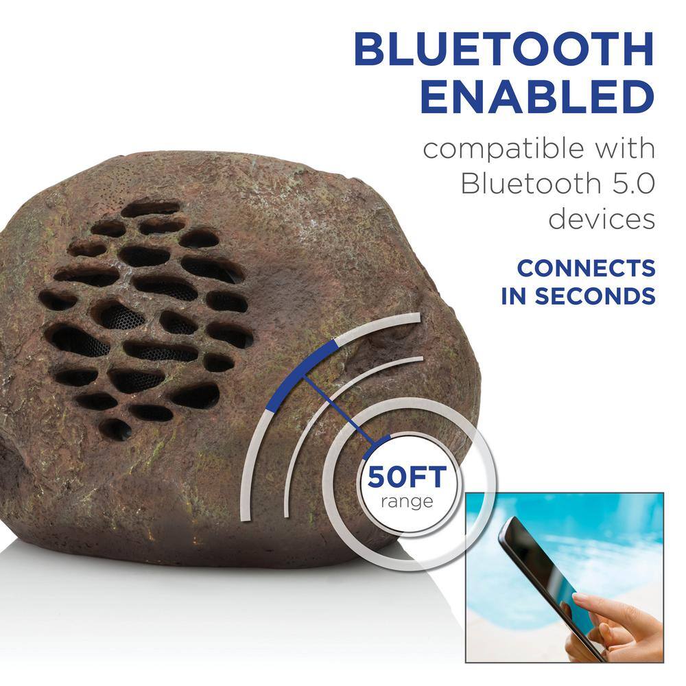 Gray Solar-Powered Outdoor Rock Bluetooth Speaker Set