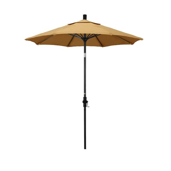 California Umbrella 7.5 ft. Matted Black Aluminum Market Patio Umbrella Fiberglass Ribs and Collar Tilt in Wheat Sunbrella
