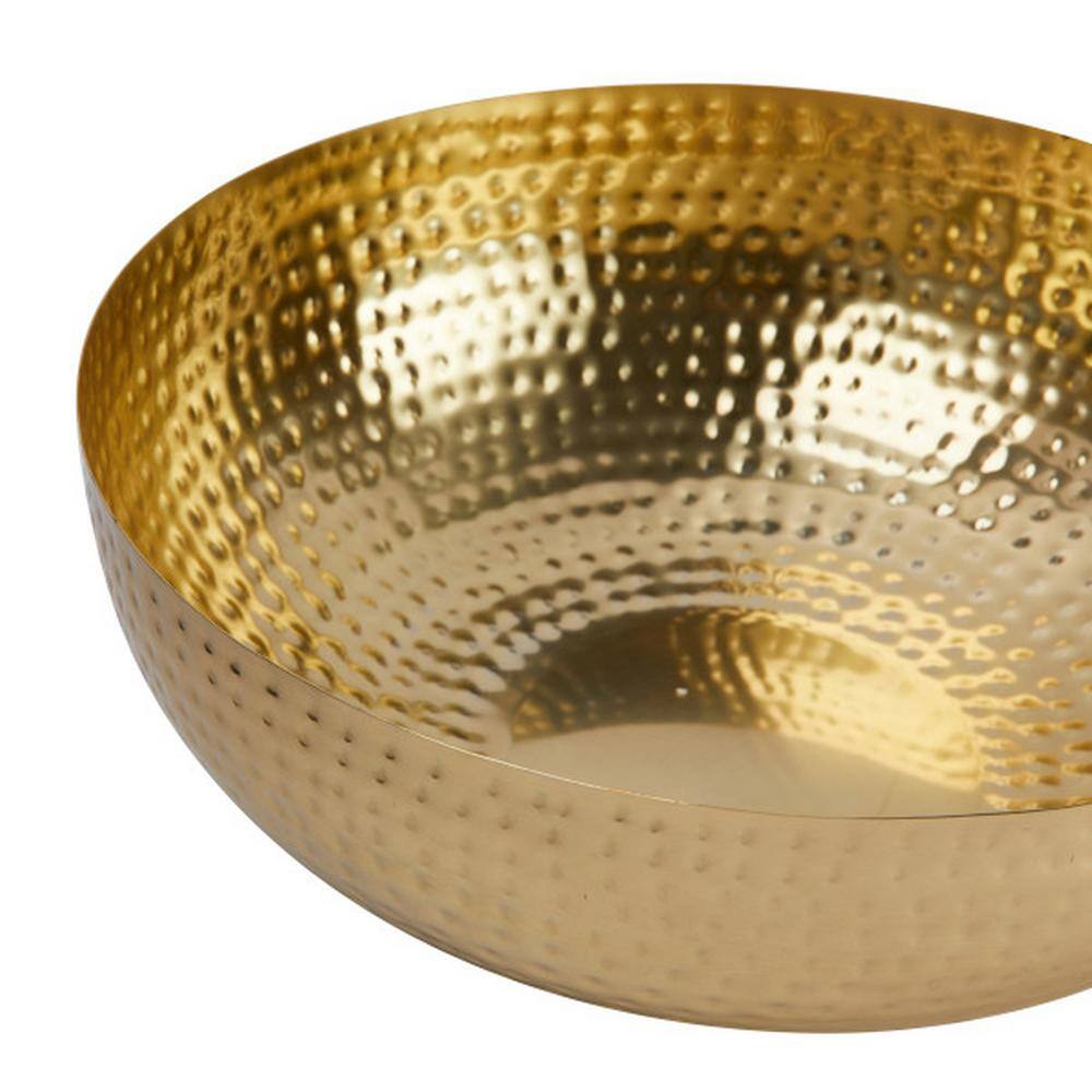 Gold Hammered Metal 14-Inch Round Serving Bowl