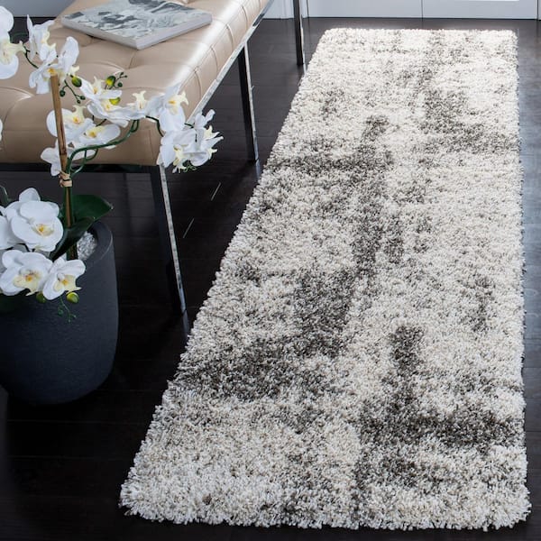 Hudson Shag 2 ft. x 6 ft. Ivory/Gray Abstract Distressed Runner Rug