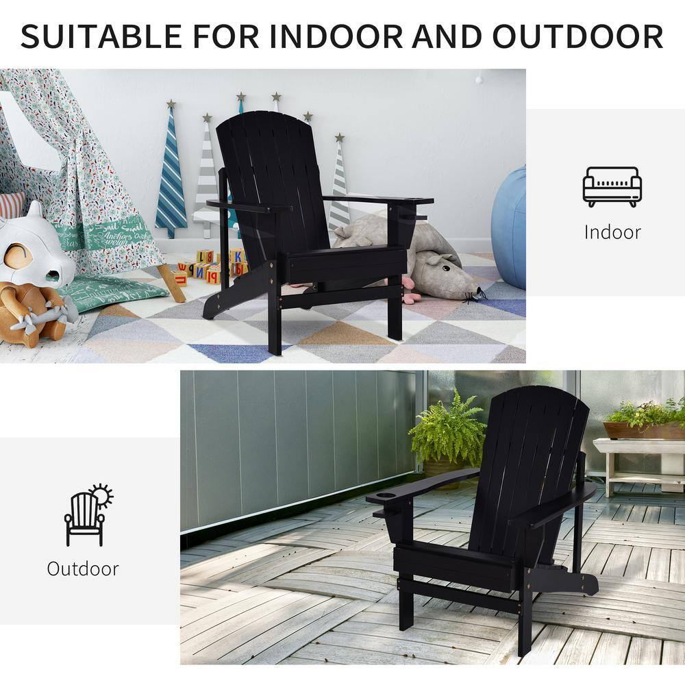 Black Fir Wood Adirondack Chair with Cupholder