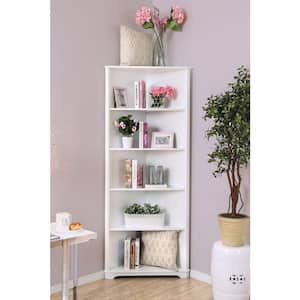 Paggie 78 in. White Wood 6-Shelf Accent Corner Bookcase