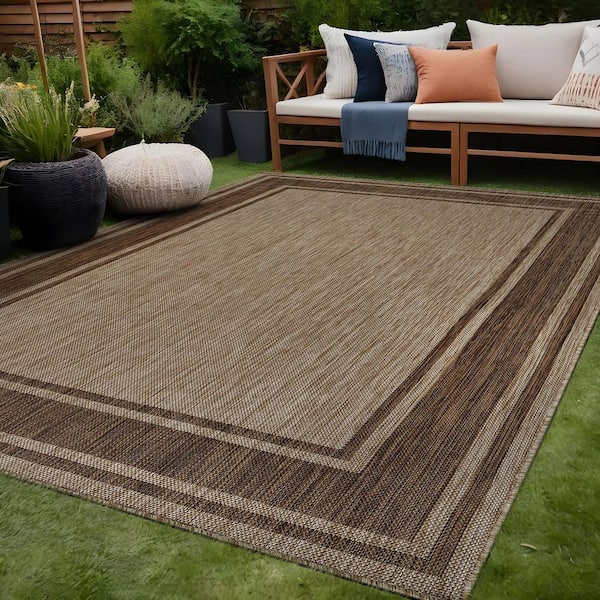 Essence Jute 9 ft. x12 ft. Bordered Easy to Clean Indoor Outdoor Area Rug