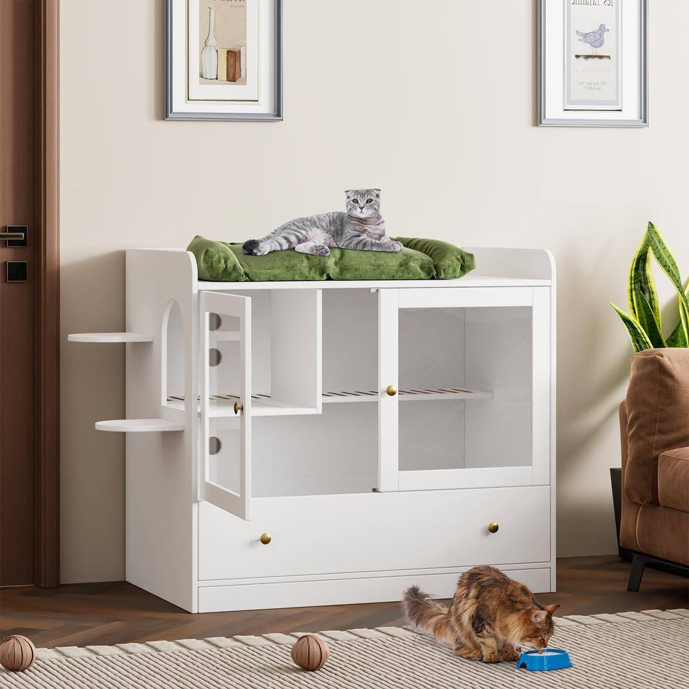 Extra Large Cat Litter Box Furniture Hidden, Cat Condo Pet House with Stairs, Cat Litter House for Living Room, White price history on PriceWatchPro