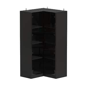 Black Wood 31.5 in. W. 2-Door Corner Wardrobe Armoires Bag Cabinet with Glass Doors, 3-Colors LED Lights