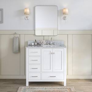 Cambridge 37 in. W x 22 in. D x 35.25 in. H Vanity in White with White Marble Vanity Top with Basin