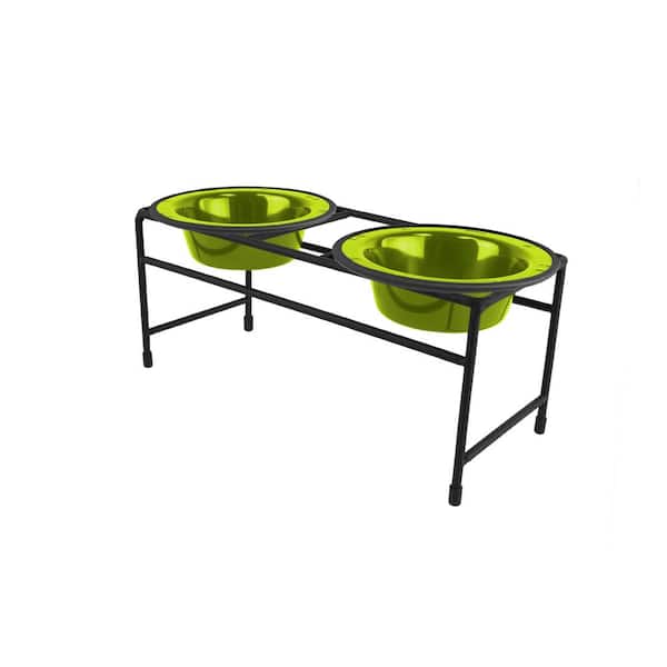 Platinum Pets .75 Cup Modern Double Diner Feeder with Cat/Puppy Bowls, Corona Lime