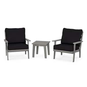 Grant Park Slate Grey 3-Piece Deep Seating Set with Midnight Linen Cushions