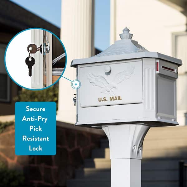 Hamilton Premium, White, Large, Locking, Aluminum, Post Mount Mailbox