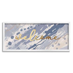 Welcome Phrase Blue Abstract Geode Pattern By Jennifer Ellory Framed Print Abstract Texturized Art 13 in. x 30 in.