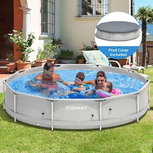 11.2 ft. x 11.8 ft. Oval 23.5 in. Metal Frame Pool Set with Pool Cover in Gray APSIA Certification
