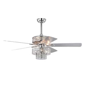 Dual Crystal 52 in. Smart Indoor Chrome Low Profile Standard Ceiling Fan, 3 Wind Modes with Lights and Remote Control