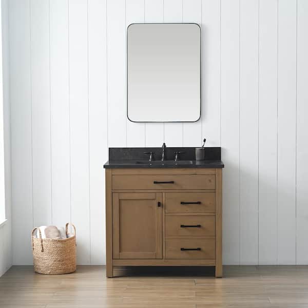 SUDIO Jasper 36 in. W x 22 in. D Bath Vanity in Textured Natural with Blue Limestone Top in Carrara White with White Sink