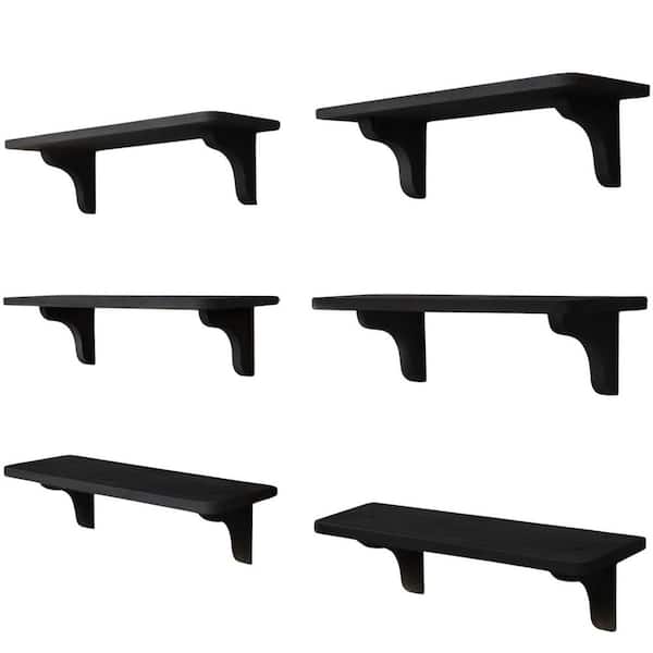 17 in. Wood Black Wall Shelves for Bedroom, Bathroom - Easy to Install (6-Pack)