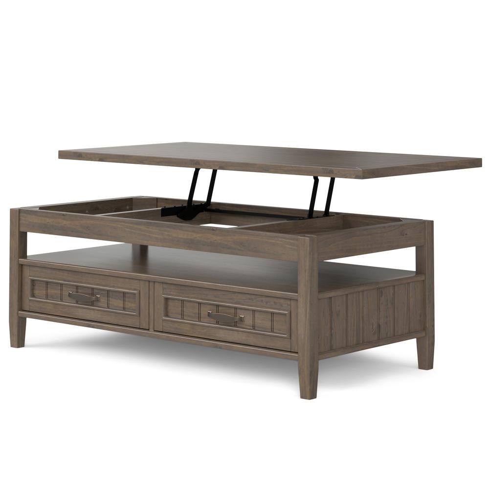Smoky Brown Solid Wood Lift-Top Coffee Table with Storage