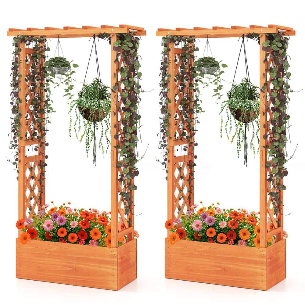 Orange Fir Wood Raised Garden Bed with Trellis Wood Elevated Garden Bed with Hanging Roof Planter Box Small (2-Pack) price history on PriceWatchPro
