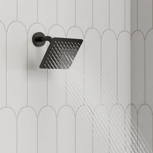 Single Handle 2-Spray Patterns Square 6 in. Shower Faucet with Handheld 2.5 GPM, Anti Scald in Matte Black