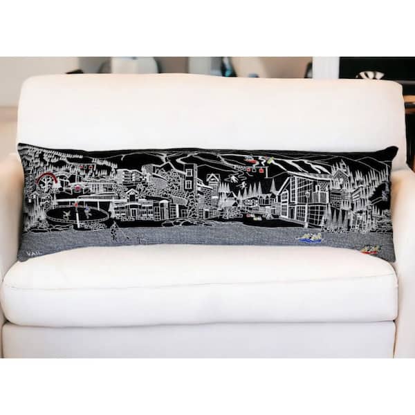 Black, Gray, White Solid Polyester 14 in. x 46 in. Throw Pillow