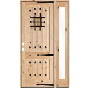 50 in. x 96 in. Mediterranean Knotty Alder Arch Unfinished Right-Hand Inswing Prehung Front Door Right Full Sidelite
