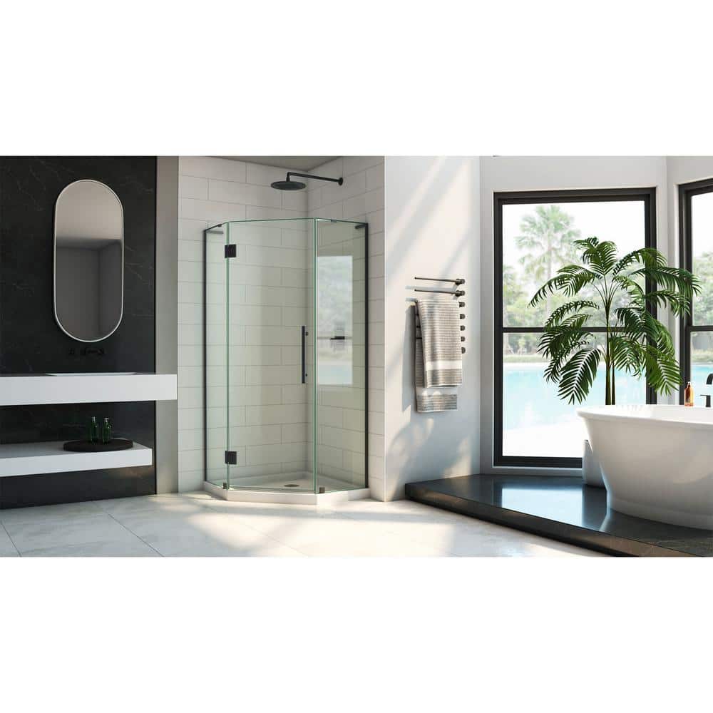 Satin Black Frameless Neo-Angle Shower Enclosure with Clear Glass