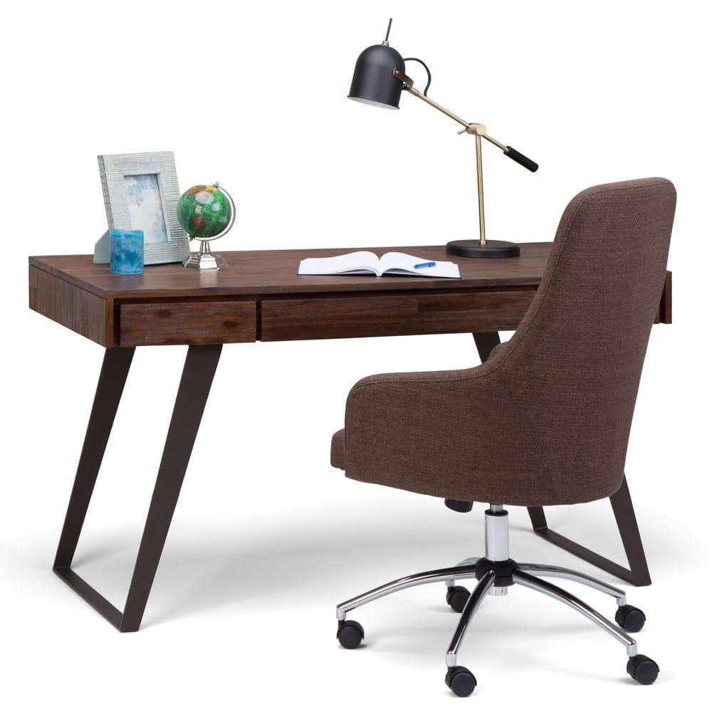 Charcoal Brown Acacia Wood Desk with Drawer and Keyboard Tray