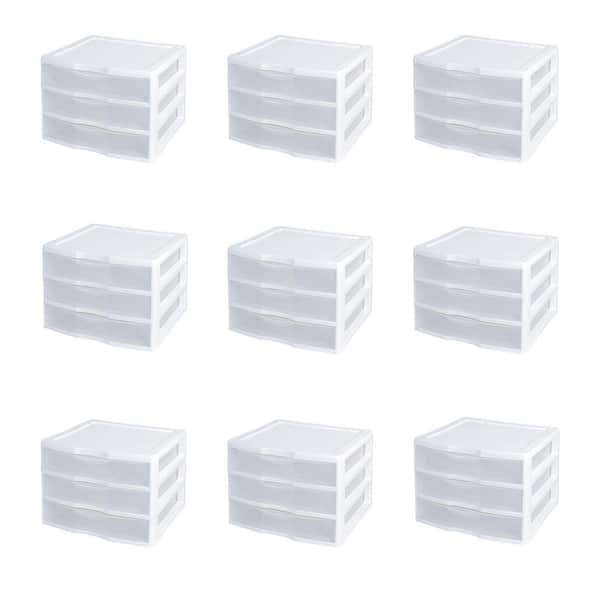 New White and Clear Countertop 3-Drawer Desktop Storage Unit (9 Pack)
