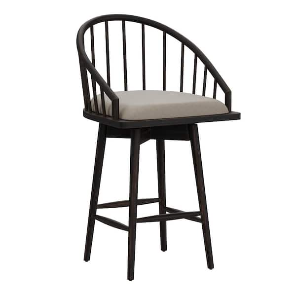 Hillsdale Furniture Braddock 38.75 in. Black High Back Wood Counter Stool with Light Taupe Fabric Seat