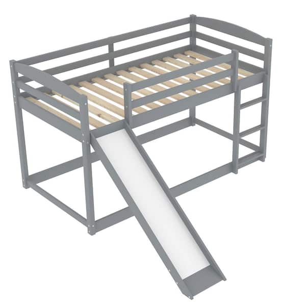 Donason Gray Twin Bunk Bed with Convertible Slide and Ladder