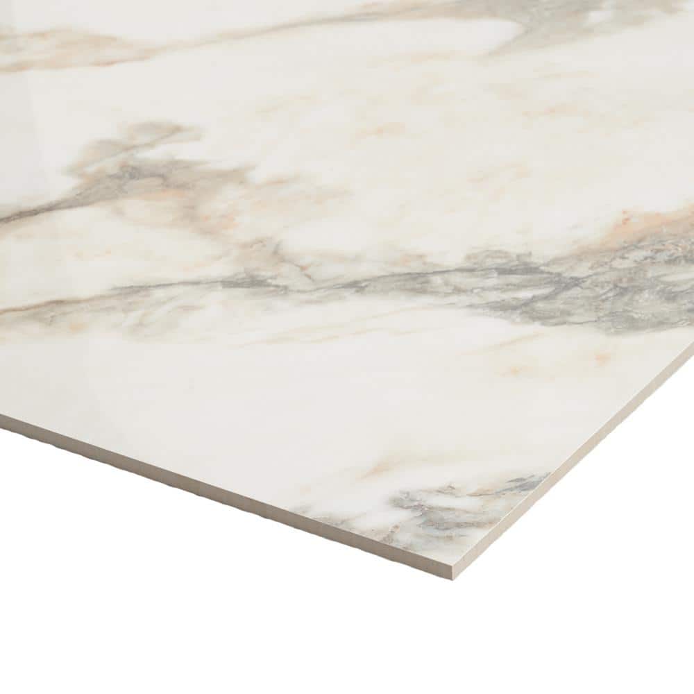 Saroshi 24" x 24" Polished White Marble Look Porcelain Tile