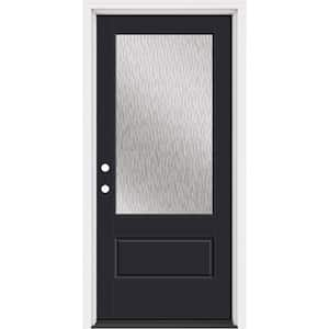 MPDS VG Double Water 36 in. x 80 in. Right-Hand/Inswing 3/4 Lite Decorative Glass Painted Black Fiberglass Prehung w/BM