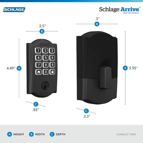 Schlage Camelot Matte Black Arrive Smart Wi-Fi Deadbolt and Lower