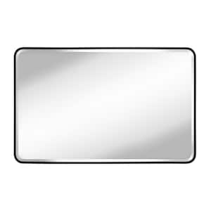 48 in. W x 30 in. H Rounded Rectangular Aluminum Framed Beveled Glass Wall Mounted Bathroom Vanity Mirror in Black