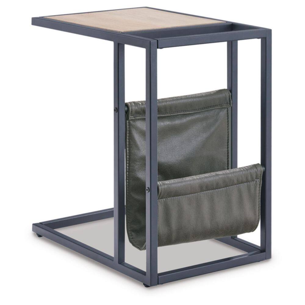 Light Brown and Black Metal Wood End Table with Storage